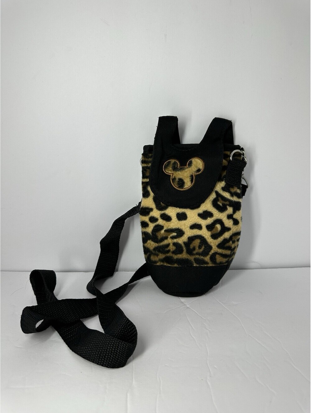 Disney Mickey Mouse Leopard Print Insulted Bottle Holder w/Strap Crossbody Purse